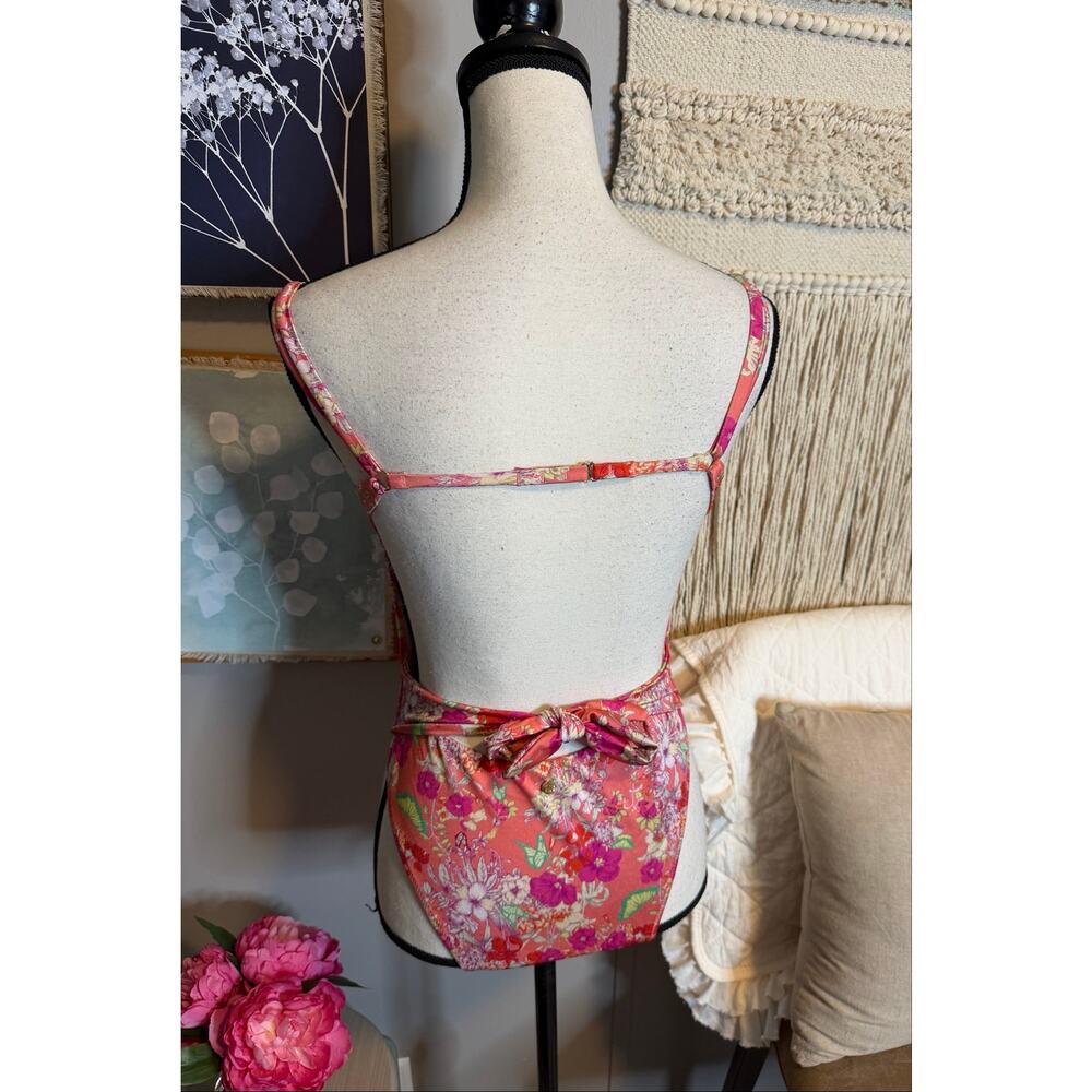 Victoria’s Secret Floral One Piece Swimsuit Pink Open Back Tie Waist Size Small - Picture 3 of 12
